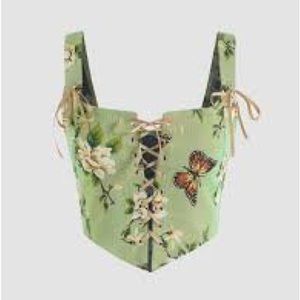 Cider Butterfly Floral Lace Up Cropped Corset Top